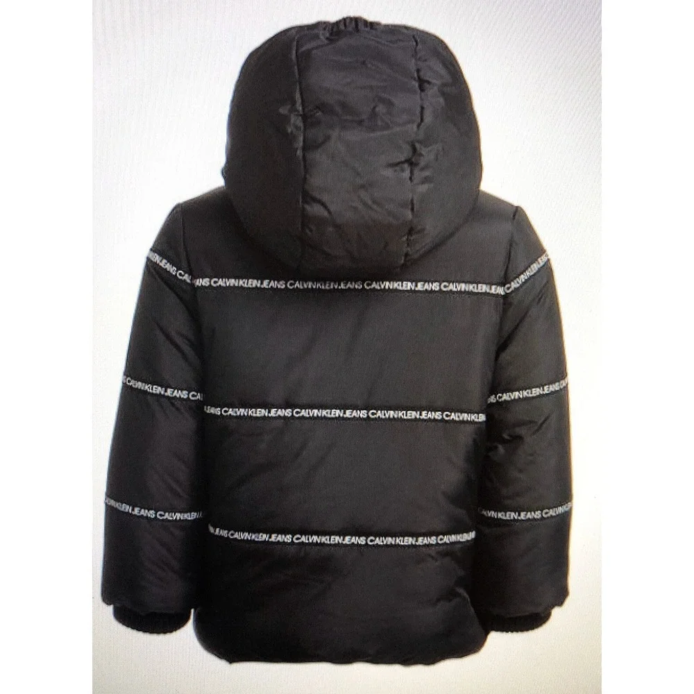 Calvin Klein Toddler Boys Sz 4 Hooded Logo Stripe Bubble Puffer Coat jacket NWT - Picture 5 of 6
